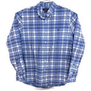 Ralph Lauren Shirt Mens XL Blue Plaid Stretch Button Down Long Sleeve Casual